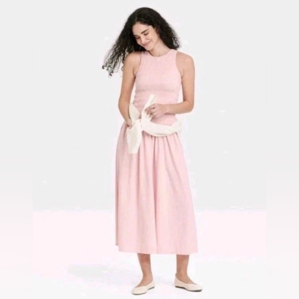 NWT Universal Thread Smocked Knit Maxi A-Line Dress Pink - Pockets - Size Small - Picture 3 of 4